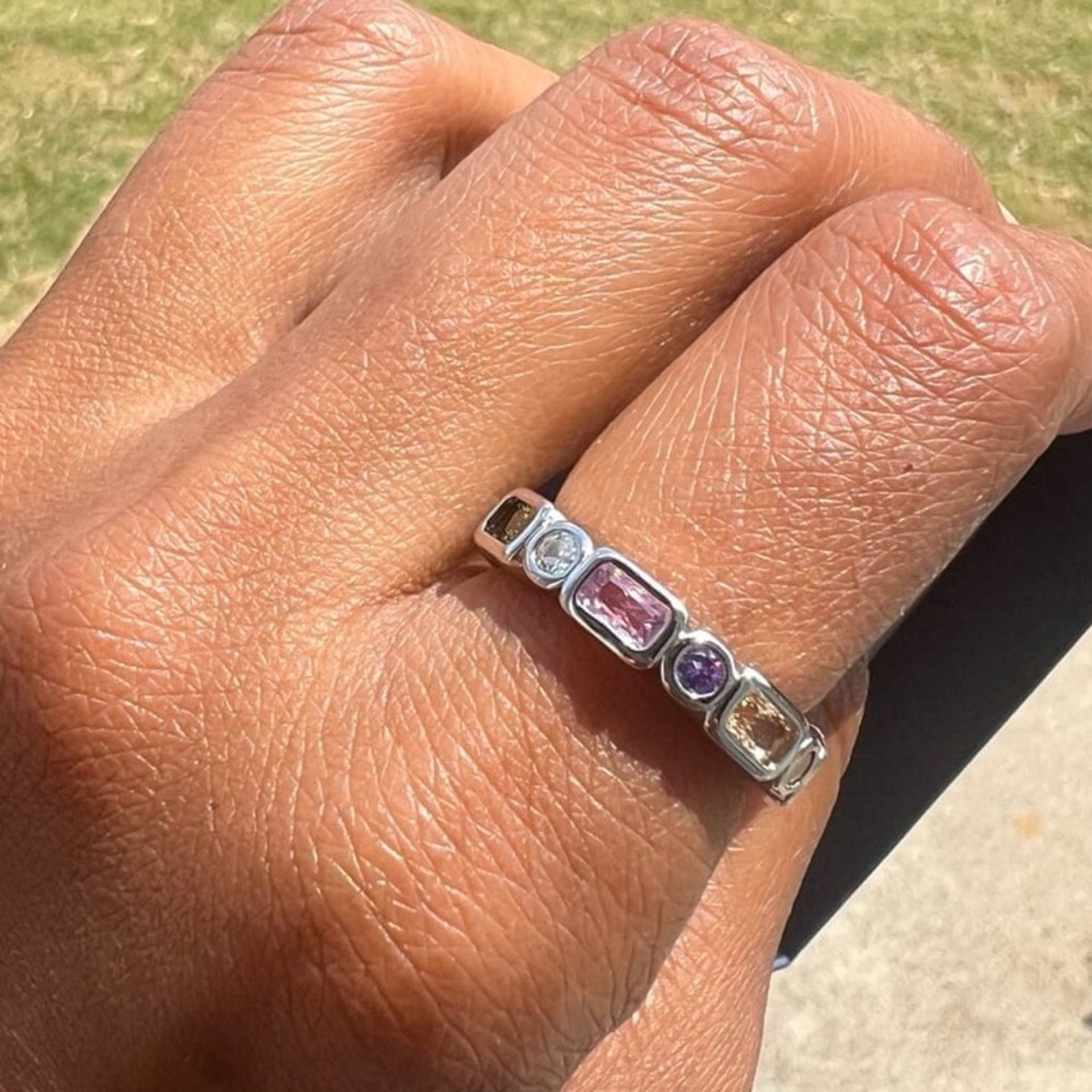 Adjustable Silver Ring With Multicolor Gemstone C… - image 4